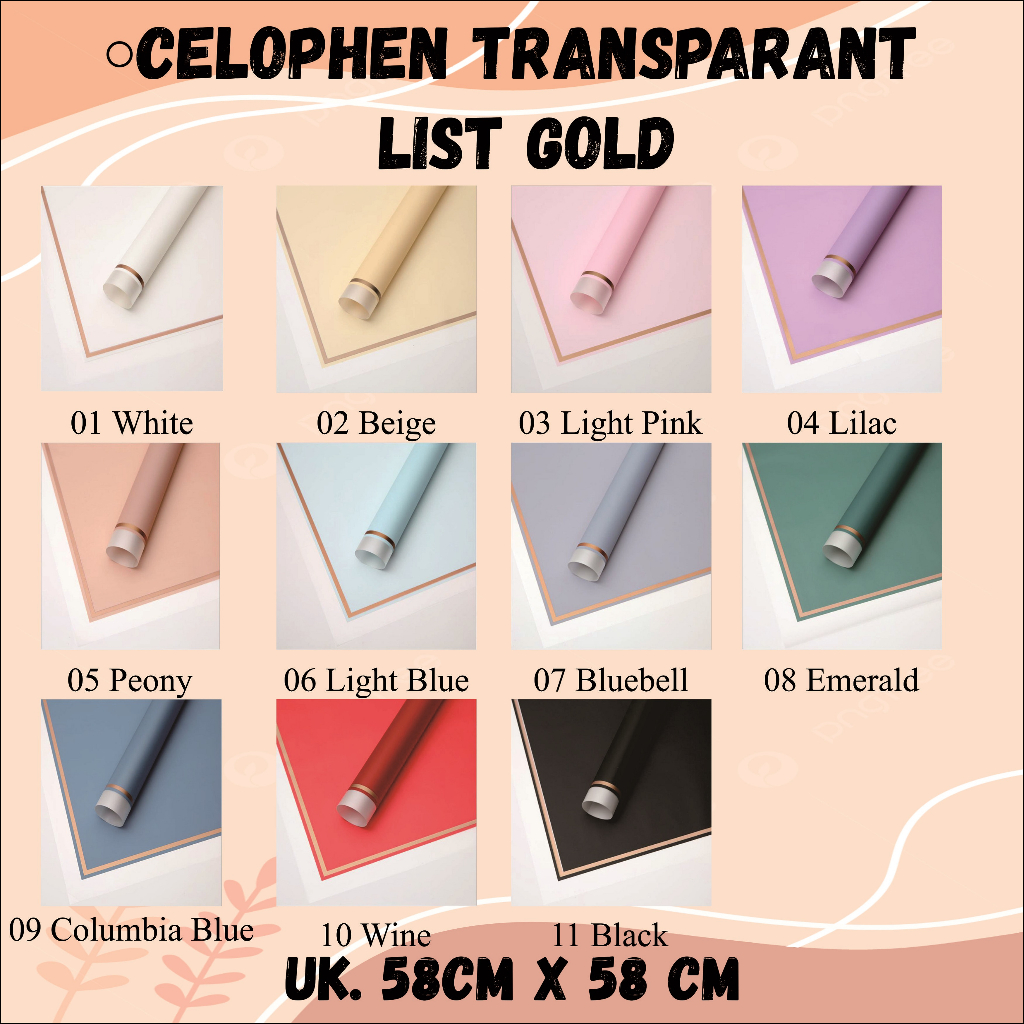 

(20 Lembar) Flower Wraping Cellophane Transparant List Rose Gold / Kertas Buket Celophane Transparant List Rose Gold