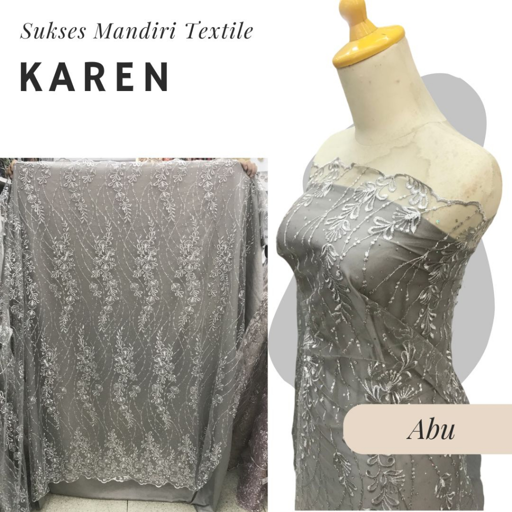 [KAREN] Brokat Brukat Tile Payet Premium Mewah Warna Abu | Harga ½ meter = 50 cm (Bahan Dress Brides