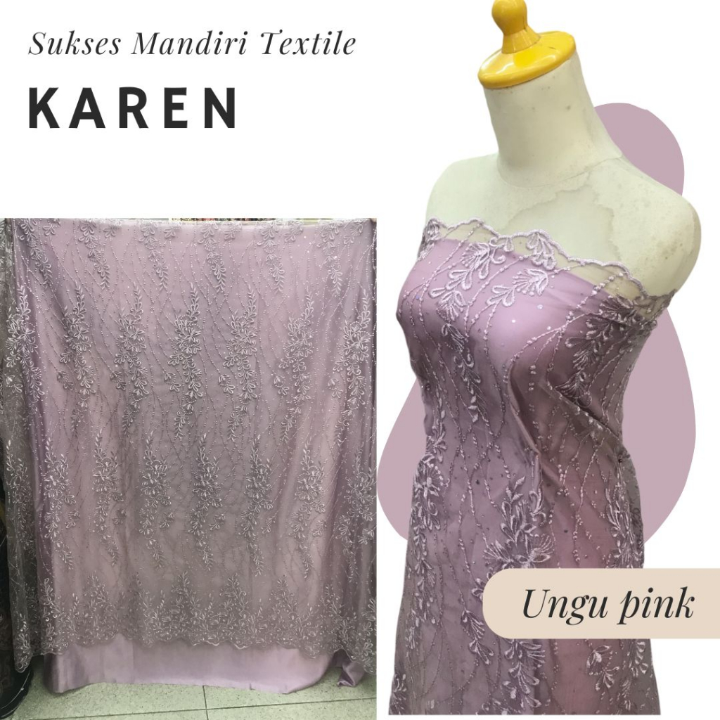 [KAREN] Brokat Brukat Tile Payet Premium Mewah Warna Ungu Pink | Harga ½ meter = 50 cm (Bahan Dress 