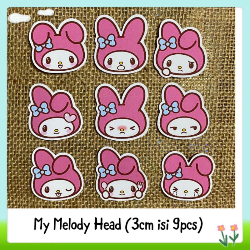 

9pcs sticker tempelan glossy sanrio my melody head