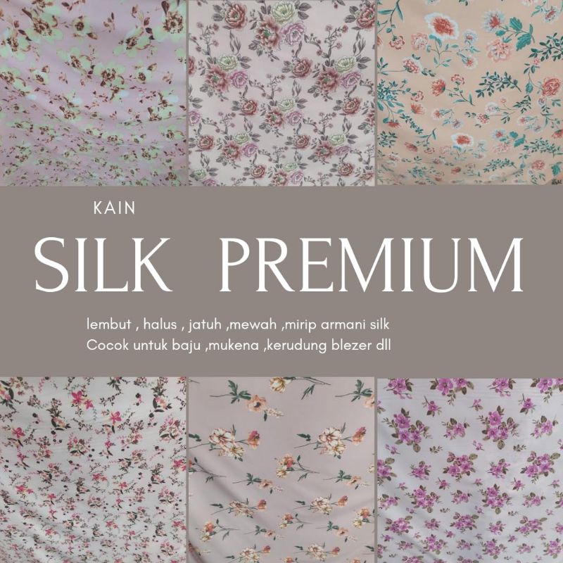 kain silk premium motif bunga bahan armani silk import kain mukena kain gamis