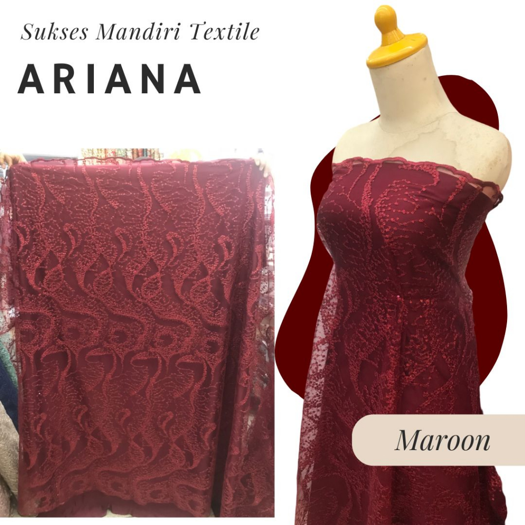 [ARIANA] Brokat Valencia Wave Merah Maroon Marun | Harga ½ meter = 50 cm (Bahan Dress Bridesmaid, Ko