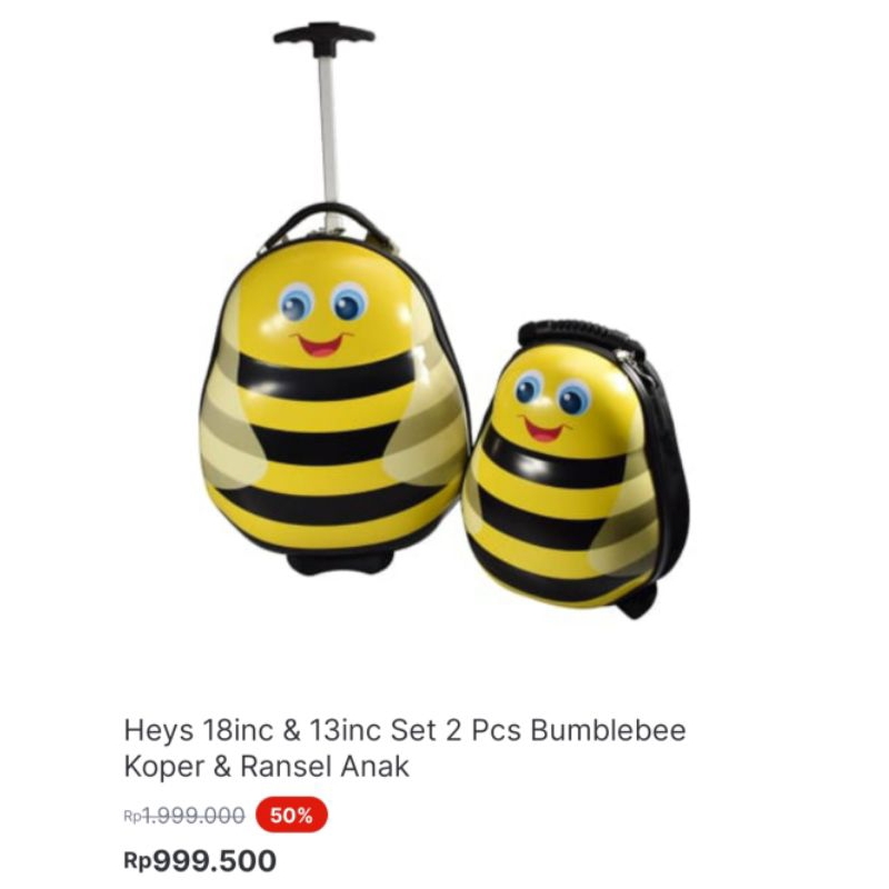 Heys 18inc & 13inc Set 2 Pcs Bumblebee Koper & Ransel Anak ( Ace Hardware )