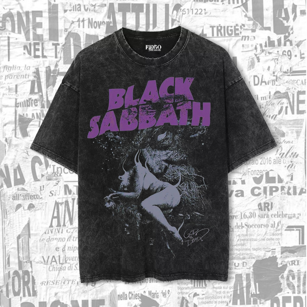 Fiego "BLACK SABBATH" | Premium Oversize T-Shirt | Stone Wash | Kaos Band | Washed Tee