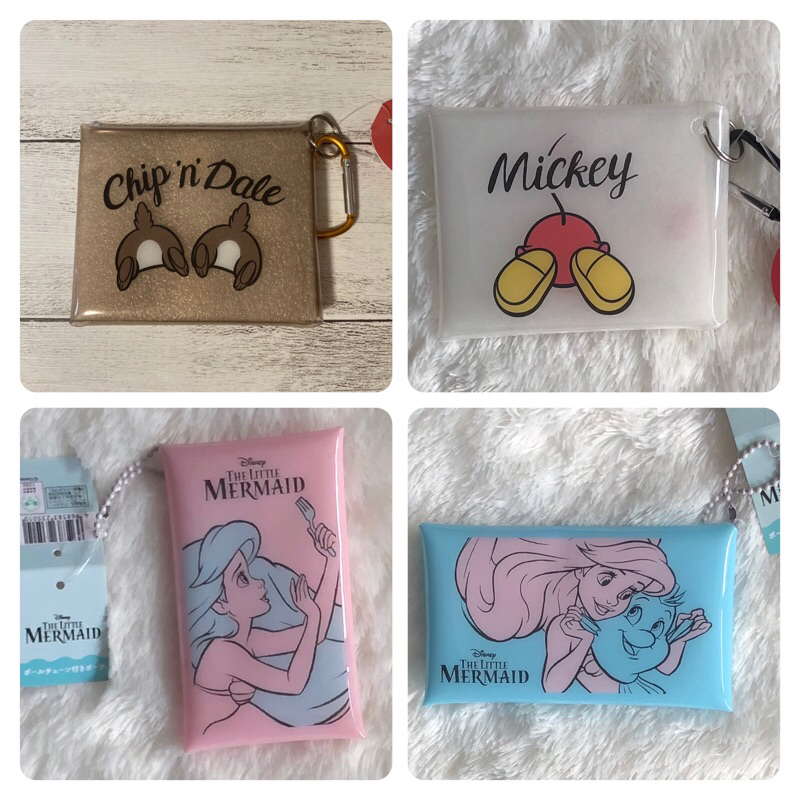 KEN disney mickey and chip n dale pouch with carabiner dan the litte mermaid with ball chain