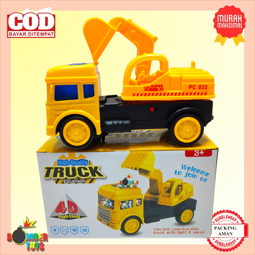 MAINAN ANAK MOBIL KERUK POLICE TRUCK MUSIC LAMPU 3D DISCO LUCU UNIK