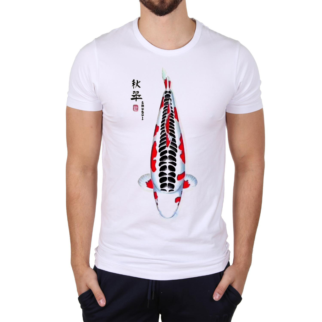 T-SHIRT Baju Kaos Distro Ikan Koi Unisex Katun Combed / Kaos putih Motif Ikan Koi Shusui