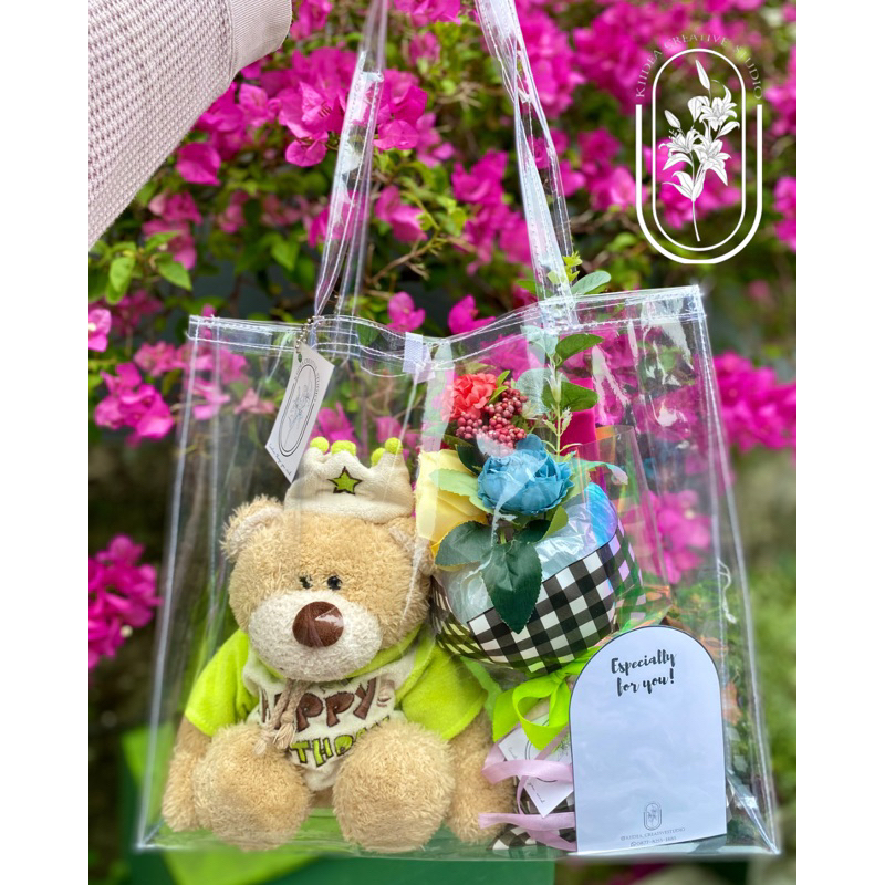 

Set Gift Birthday Kado Ulangtahun Teddy Bear Bouquet Clear Bag