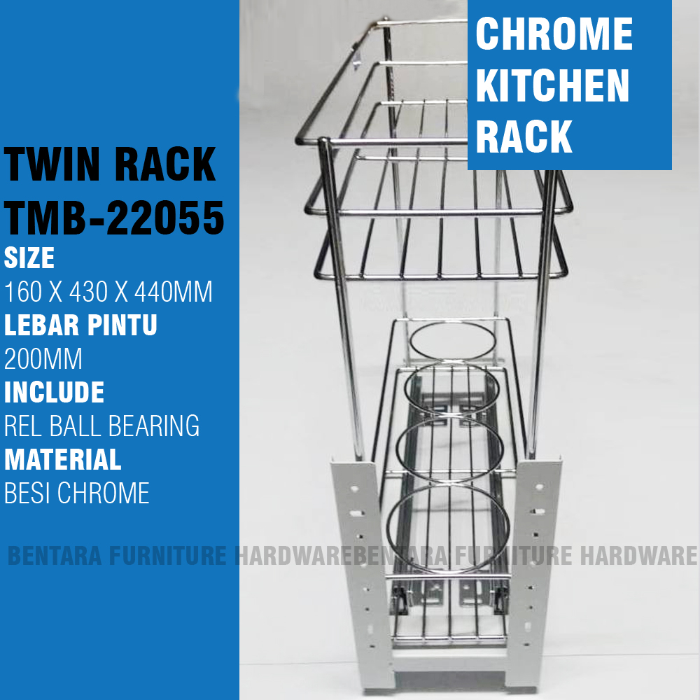 20 CM TWIN TMB-22055 / WW-3008B RAK BOTOL GELAS BESI CHROME CABINET RACK KITCHEN SET RAK DAPUR BAWAH