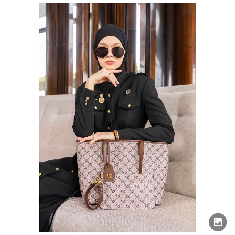 Preloved Vivi Zubedi Tote bag monogram printed leather apricot