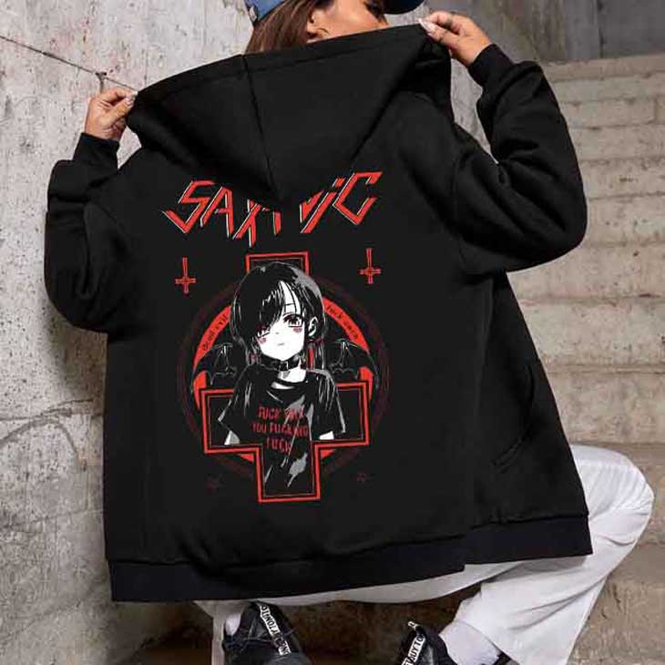 Jaket Hoodie Satanic Hoodie Casual Unisex Bahan Katun