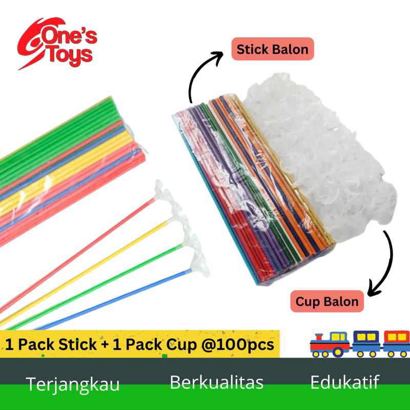 Stick & Cup Balon Ulang Tahun Isi 100 pcs Anak Anak Ultah