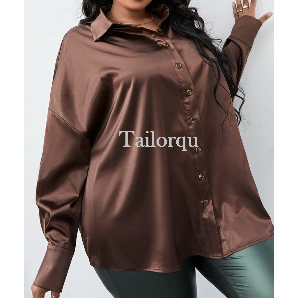 Kemeja Wanita Satin Jumbo / Kemeja Oversize