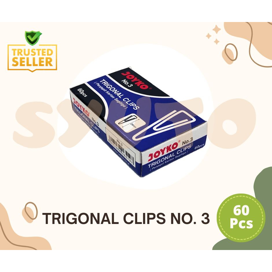 

PAPER CLIP / TRIGONAL CLIP / KLIP PENJEPIT KERTAS JOYKO NO. 3 (1 BOX ISI 60 PCS)