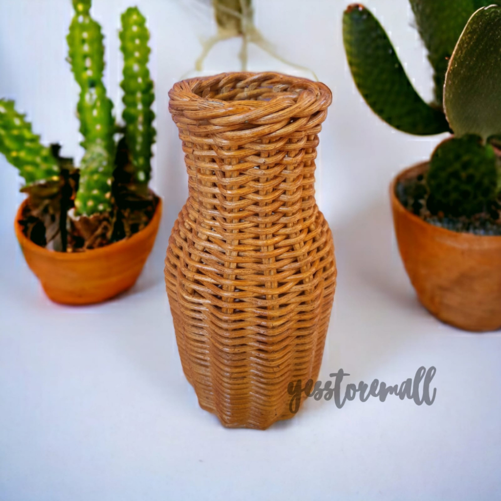 Vas bung pot bunga tempat bunga rotan medium murah meriah 10x8x24 cm