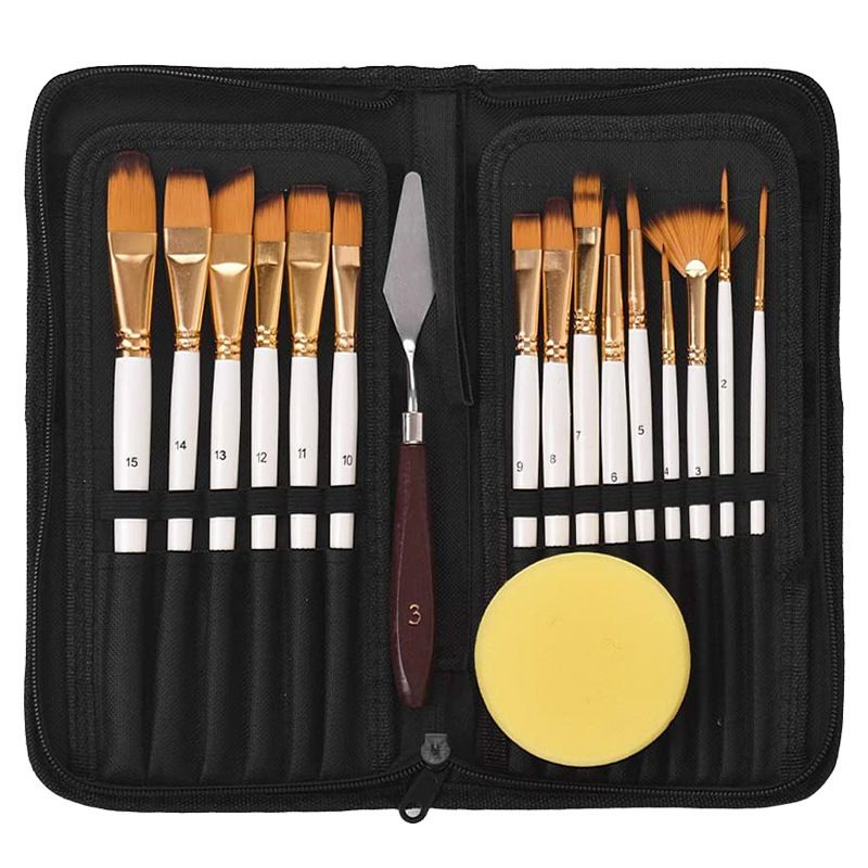 18Pcs Set Kuas Lukis Lengkap / Kuas Melukis Kuas Cat Lukis / Alat Lukis Kuas Cat Air Minyak