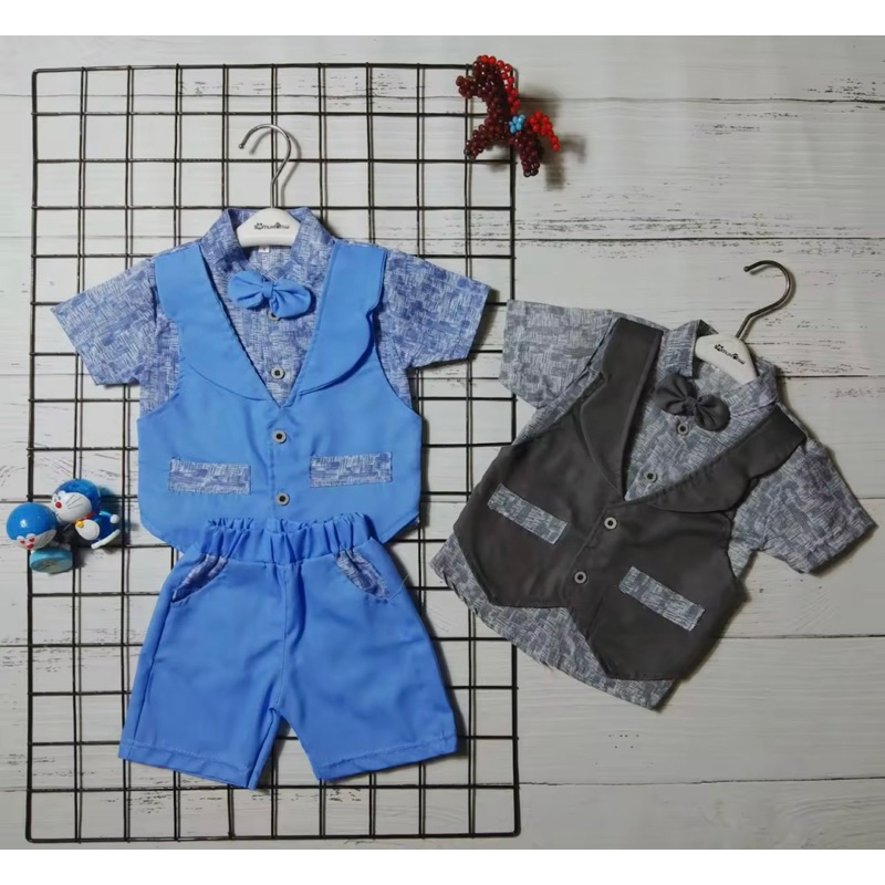 Setelan baju rompi anak laki laki motif ROMPI TUXEDO - BRANDED, usia baby 0 S/D 8 bulan - 4 Tahun