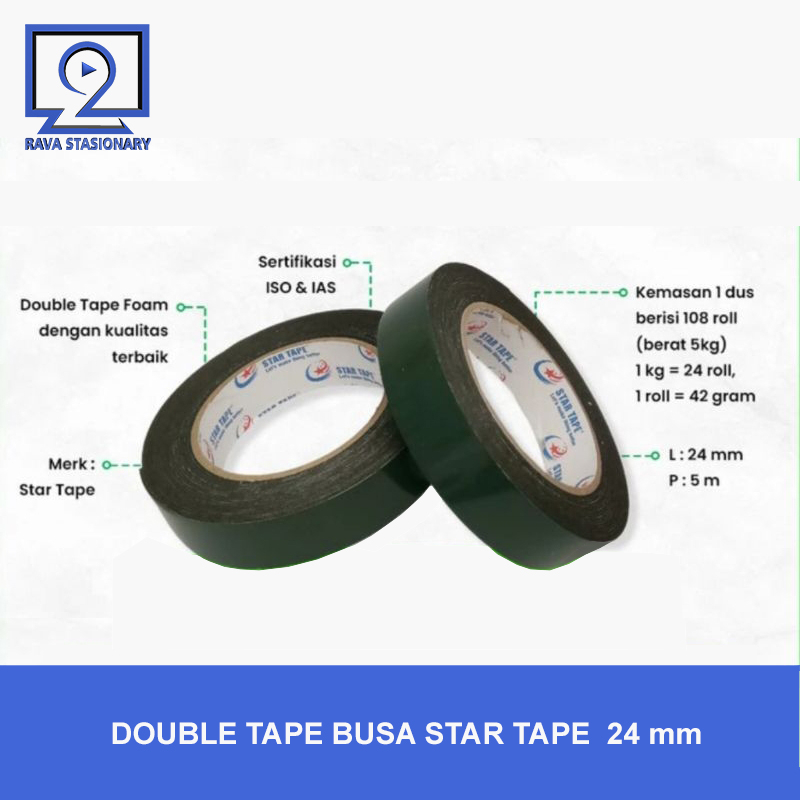 

Double Tape Foam Star Tape Hijau 24mm x 5m