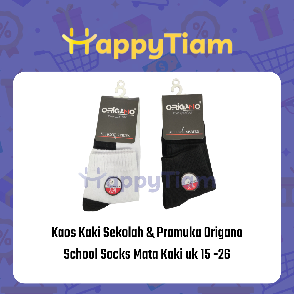 KAOS KAKI ORIGANO MATA KAKI 15 - 26 PUTIH HITAM SEKOLAH PRAMUKA KAUS ANAK TK SD SMP SMA SOCKS IMPOR
