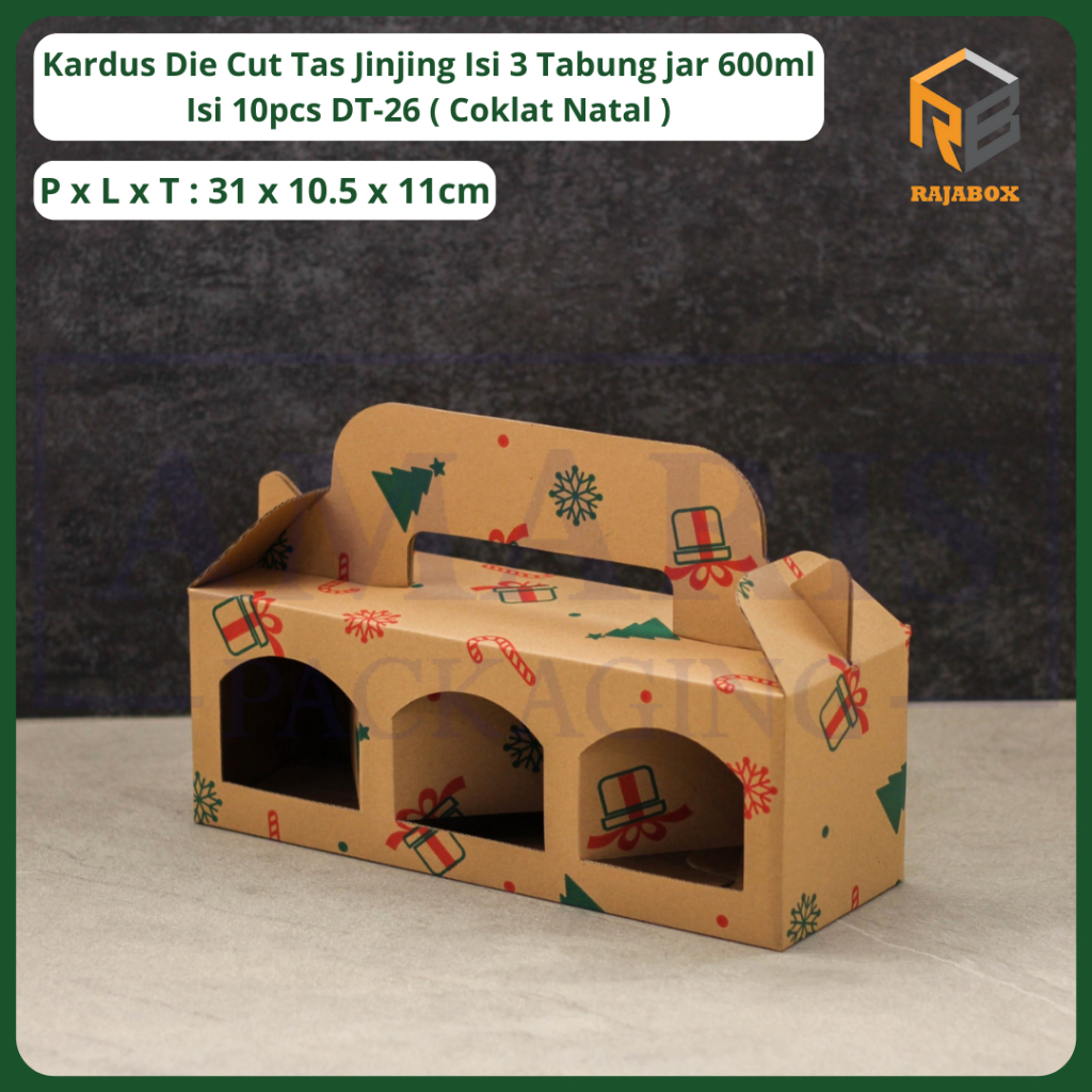 

DT-26 Kardus Die Cut Tas Jinjing Isi 3 Toples Jar (UKURAN TOPLES 10CM DAN TINGGI 10CM) Packaging