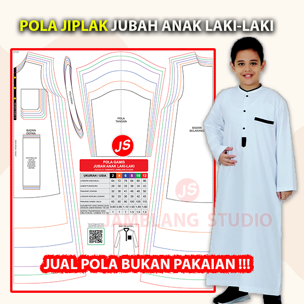 Pola Jiplak Gamis Anak Laki Laki Usia 2 Sampai 12 tahun