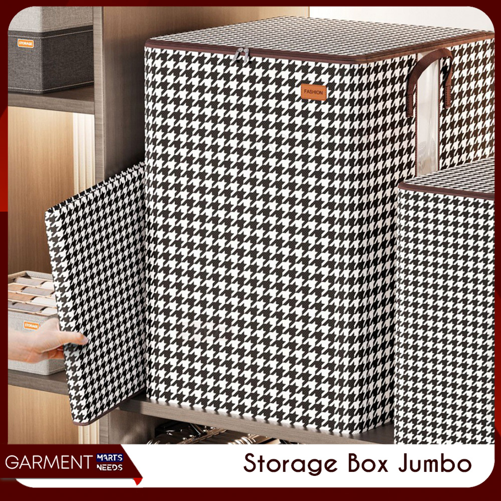 Storage Box Lipat Jumbo Kuping Tempat Penyimpanan Baju Selimut Bed Cover Mainan Anak Resleting 2 Ara
