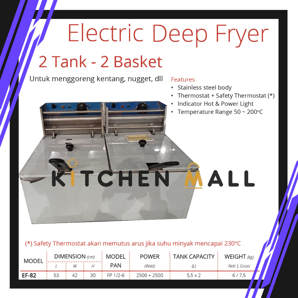 GETRA EF-82 Electric deep fryer - mesin penggoreng listrik 2 tank 5,5 liter