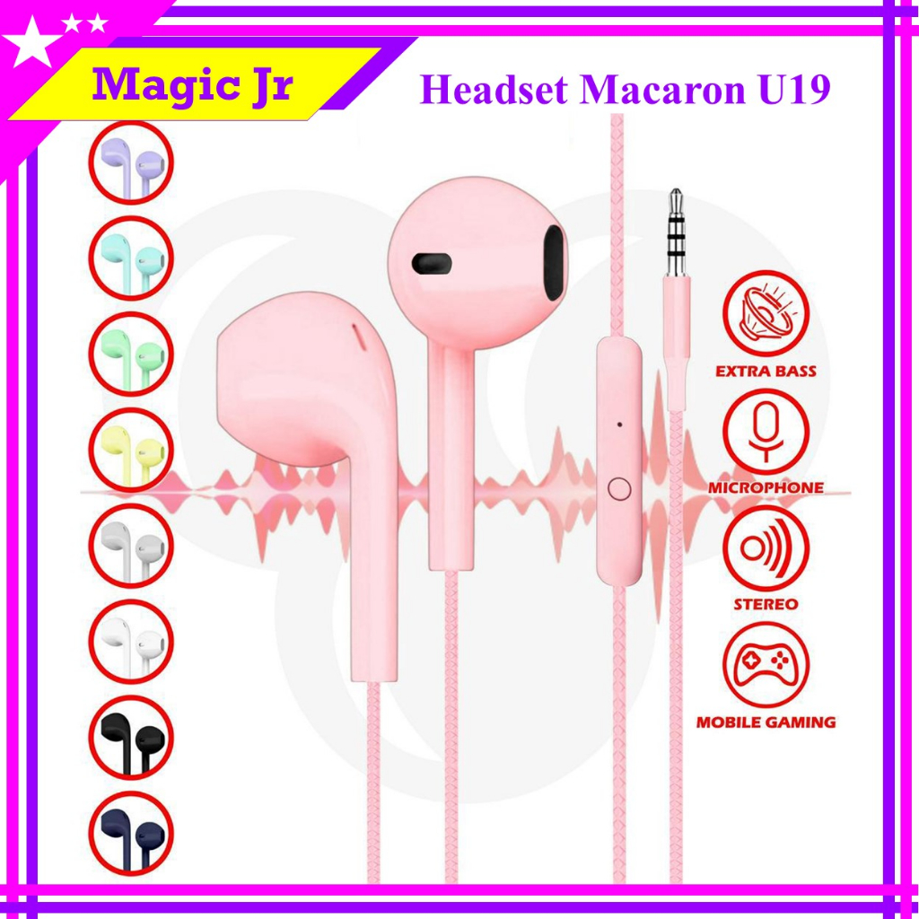 Handfree Headset  murah Macaron U19 Oraimo Hifi Extra Bass Henset musik hanset Handset Hendset