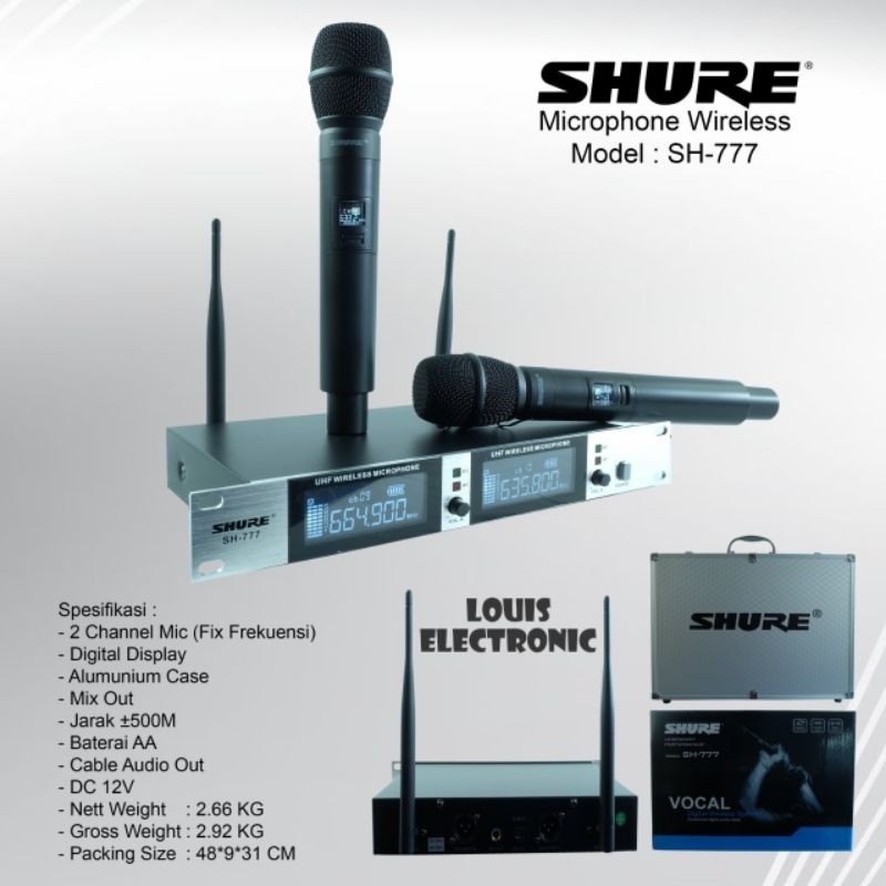 Mic Microphone Wireless SHURE SH-777 SH777 SH 777 Free HARDCASE 2 Mic