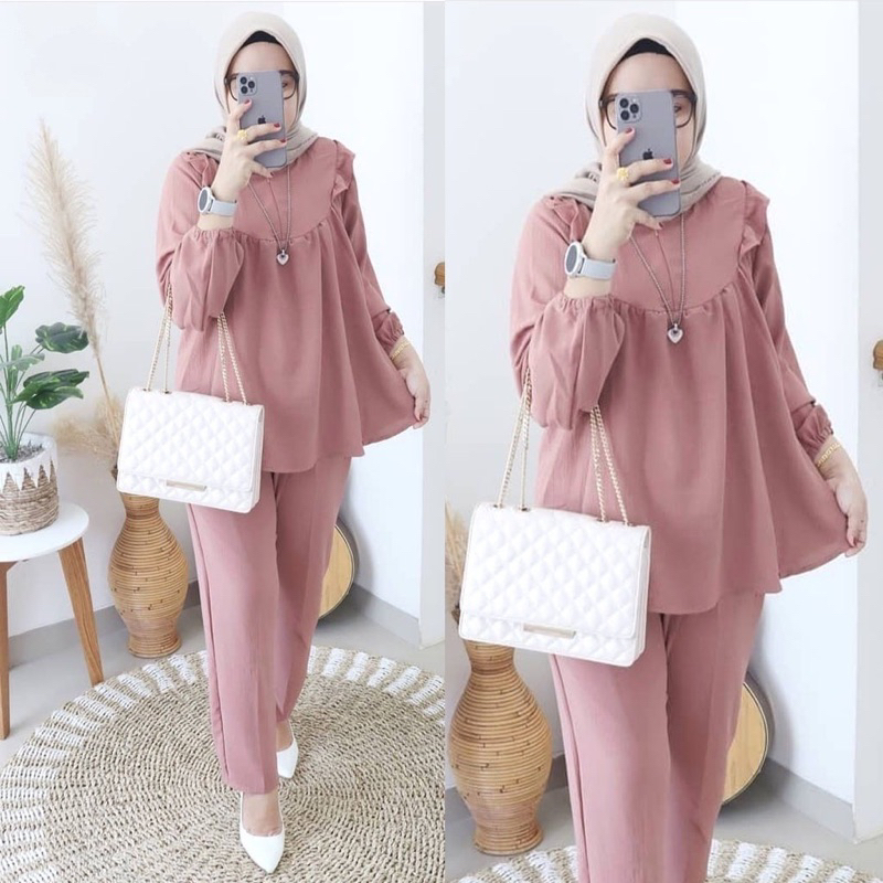 Milly Setelan One Set Kekinian Matt Rayon Crinkle Premium Import Korean Style Atasan Baju