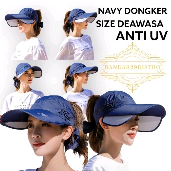 Topi Visor Wanita Anti UV Topi Zumba Aerobic Biru Tua Premium