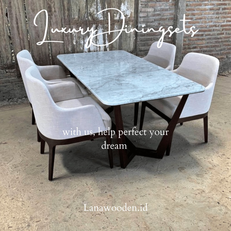 Set meja makan marmer minimalis mewah kursi 4 material batu marmer asli kombinasi kayu jati solid be