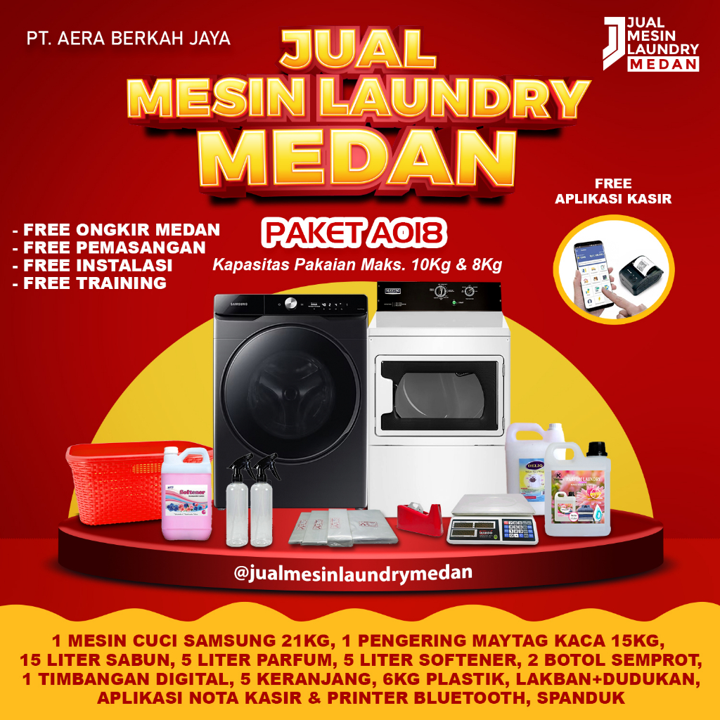 Paket Usaha Laundry Medan Pekanbaru Samsung 21Kg + Maytag Kaca 15Kg Termurah A018
