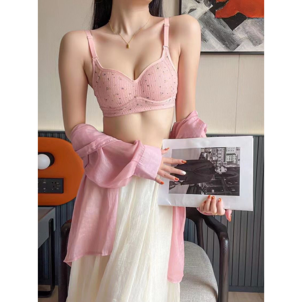 PLS003 BRA WANITA KOREAN STYLE MINI FLOWER BUSA TIPIS FULL COVERAGE BH BRA TANPA KAWAT CEWEK