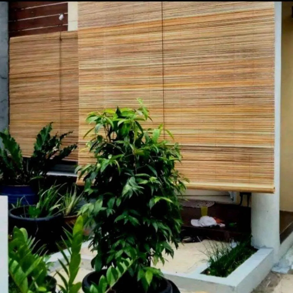 Krey Tirai Bilah Bambu Gulung Tirai Bambu bilah Natural 1m X 2m bahan bambu