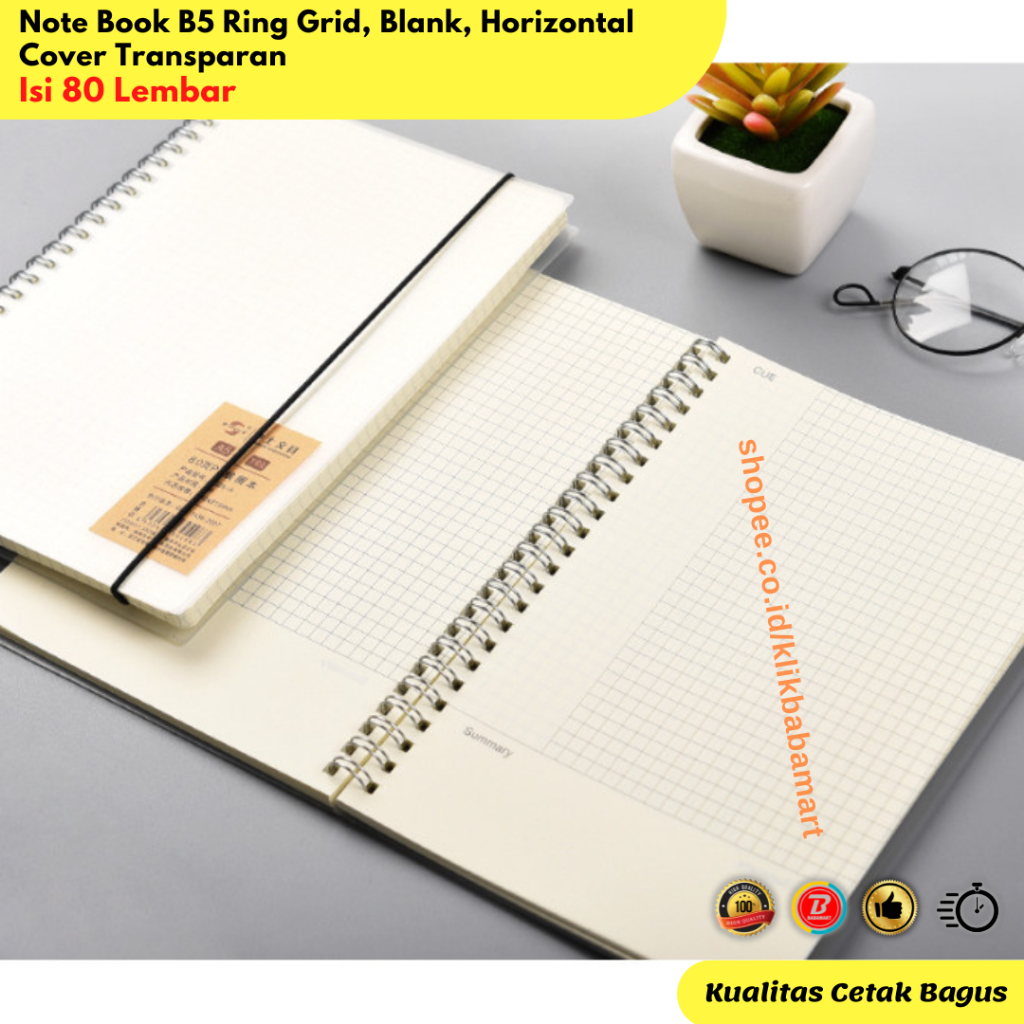 

Note Book B5 Ring Grid, Blank, Horizontal Cover Transparan