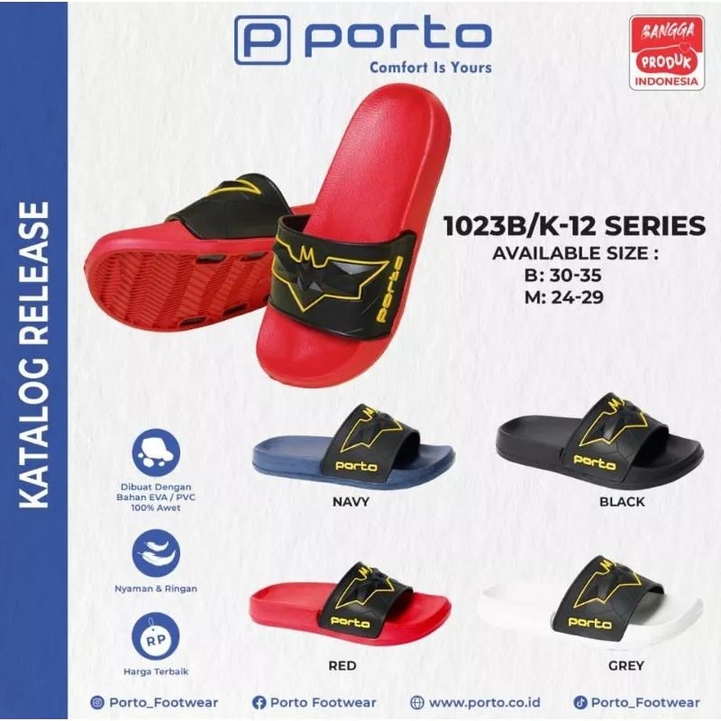 Sandal Slop Anak Laki-laki l Sendal Karet Anak Motif Batman l Porto 1023K Uk 24-29