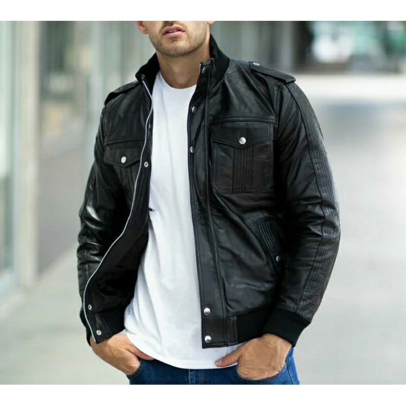 Jaket Kulit asli Garut - jaket pria kulit asli model bomber asli kulit Garut siap garansi