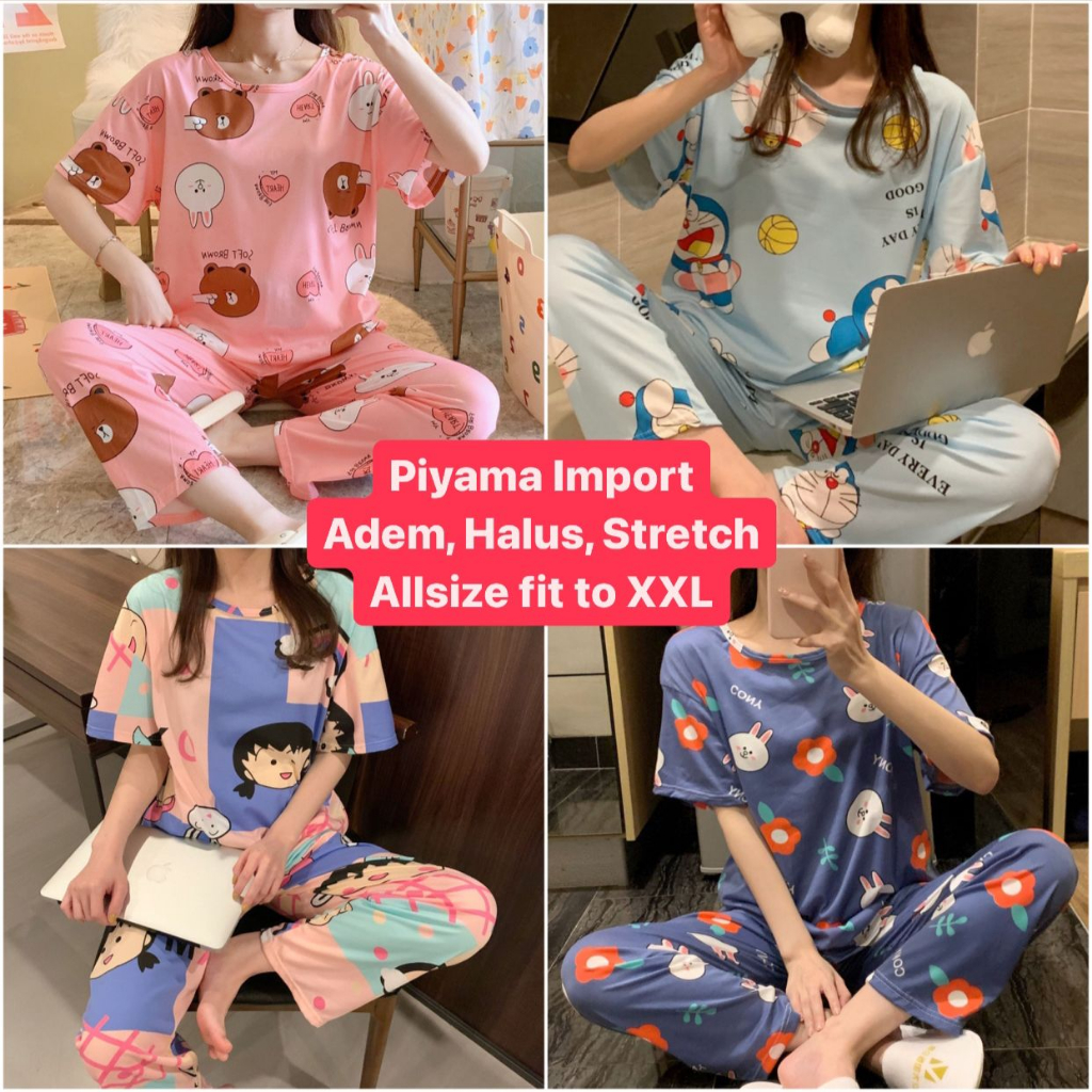 [ALLSIZE-XXL] SET PIYAMA WANITA KOREA HALUS ADEM FIT L XL XXL 2XL STELAN BAJU TIDUR CEWEK SETELAN KA