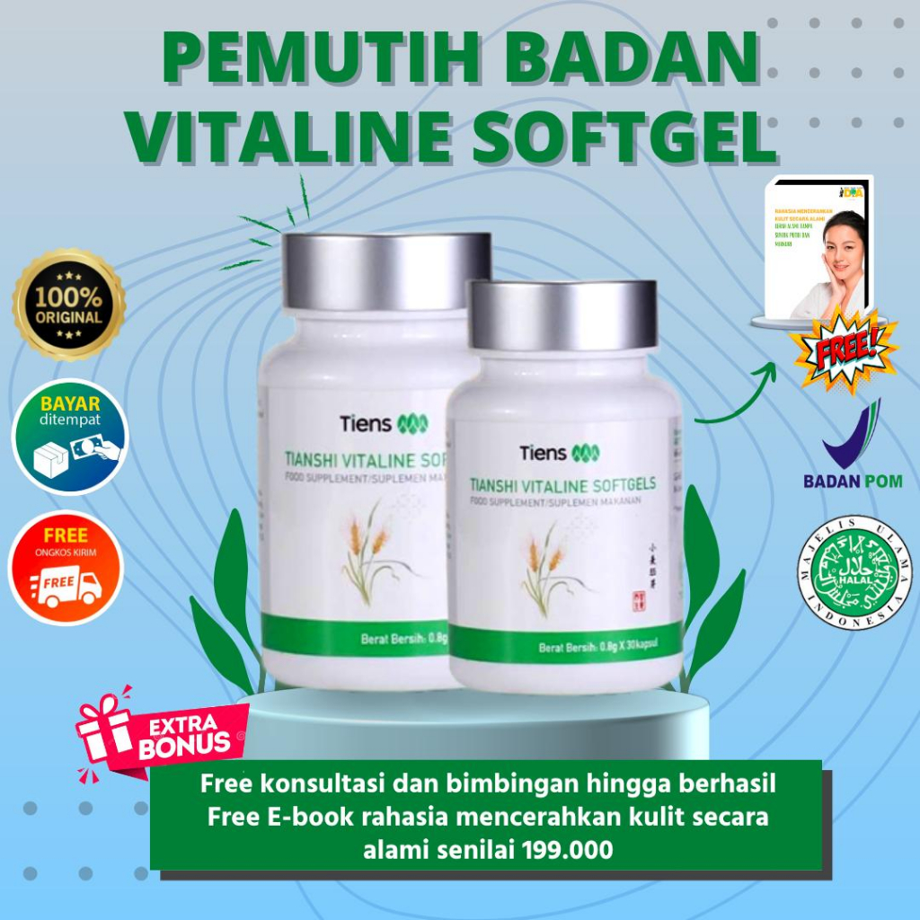 Vitaline softgel Tiens|vitaline pemutih|pemutih badan alami|pencerah kulit herbal bpom|pencerah kuli