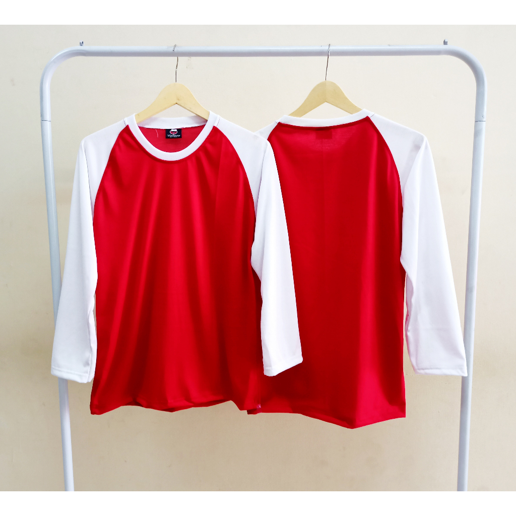 Baju Kaos Merah Putih size S - XXL T-Shirt Kaos Polos Lengan Panjang Pria Wanita Murah Kaos Oblong R
