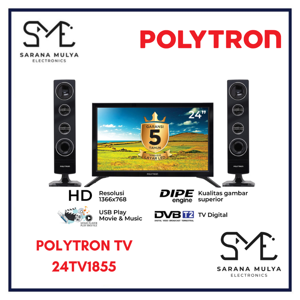 POLYTRON DIGITAL TV LED 24TV1855 - 24INCH DIGITAL TV LED + SPEAKER AKTIF TOWER