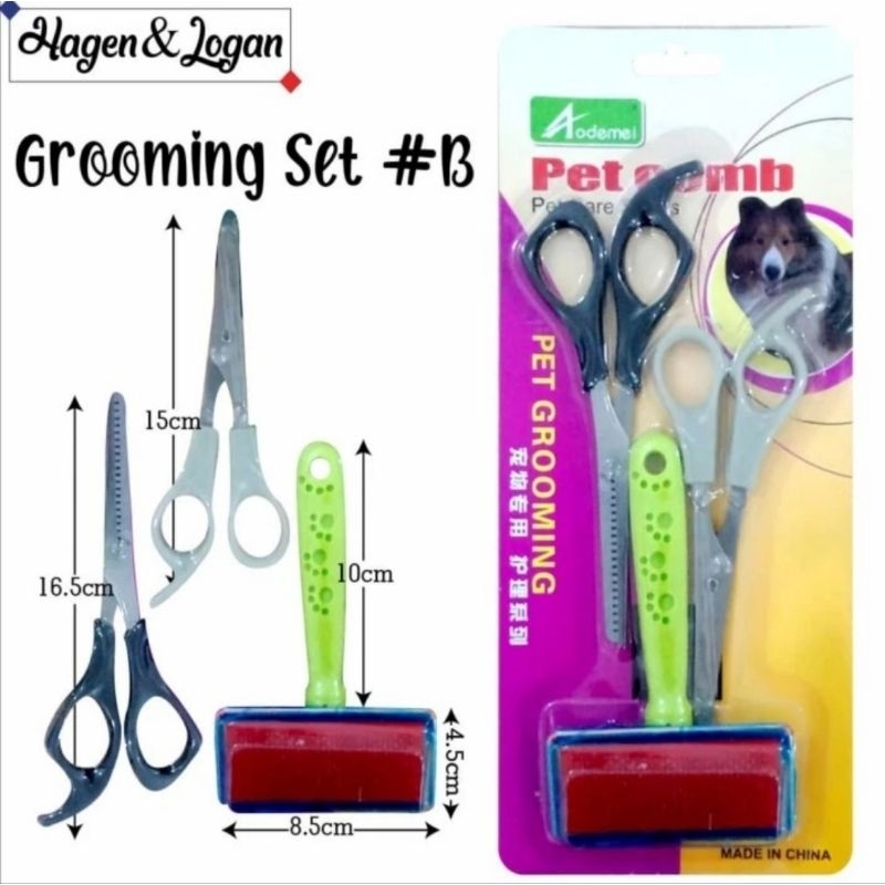 Grooming Set B Anjing Kucing Kelinci Sisir + Gunting Bulu Alat Groming Gunting Potong Bulu Anjing Ku