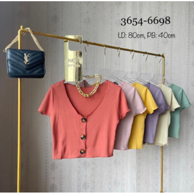 RAJUT CROP V KANCING 3 LENGAN PENDEK WANITA | CROP TOP | Atasan wanita  | Kaos wnaita | atasan terba