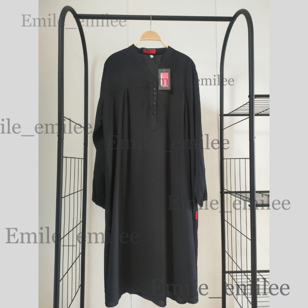 Tunik polos rayon hitam jumbo oversized kancing hidup atasan wanita