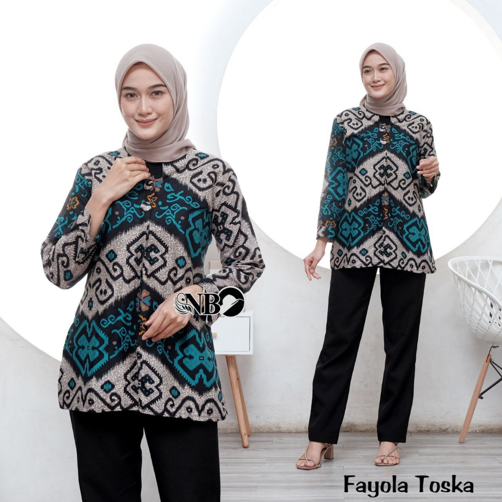 Baju Batik Wanita Modern Atasan Blouse Batik Kerja Kantor Lengan Panjang Kancing Depan Ld 110 Motif 