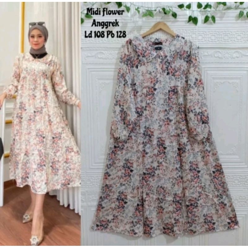 midi dress motif bunga shakila Midi Dress Terlaris