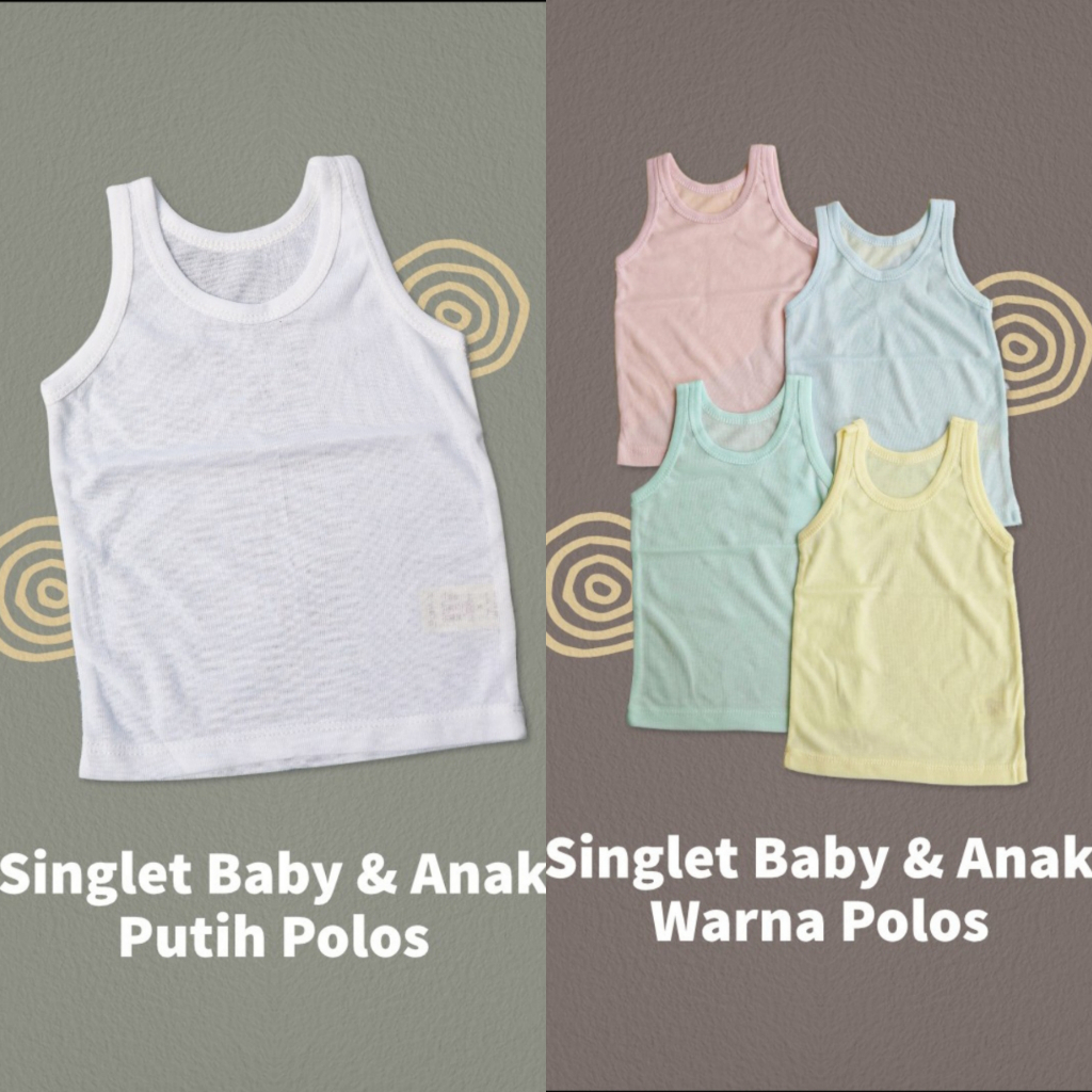 Kaos Dalam Singlet Anak Bayi Soft Katun Putih Warna Warni Polos Nary Nova Size Baby S M L XL
