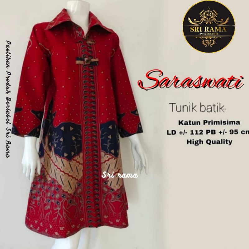 TUNIK BATIK SARASWATI BATIK TUNIK WANITA. TUNIK BATIK ORI SOLO. BATIK TUNIK KATUN PRIMISIMA