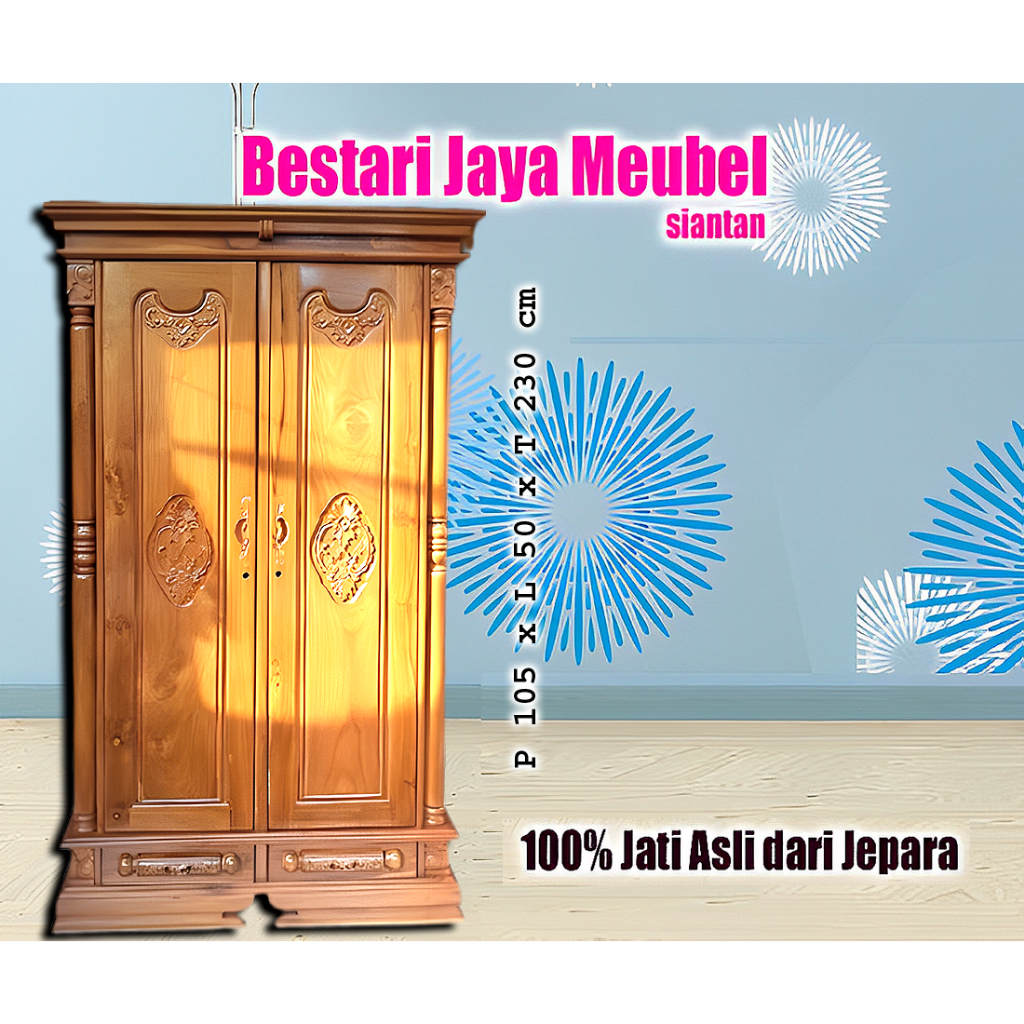 Lemari Pakaian Jati 2Pintu Peluru